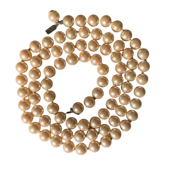 Vintage Marvella Faux Pearl Necklace 30” Opera Length Champagne Handknotted MCM - Picture 1 of 7